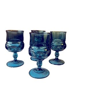 Vintage Indiana Glass Teal Wine Goblets